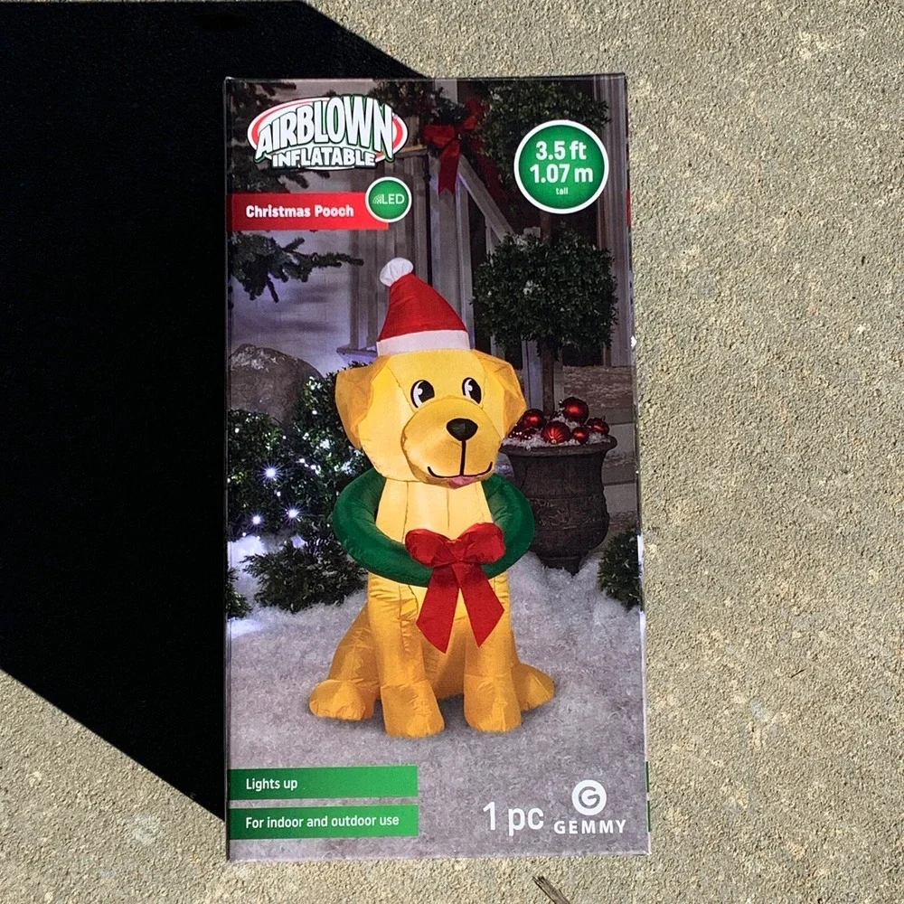 4' Foot Dog with Wreath Holiday Christmas Inflatable LED Winter Wonder Lane